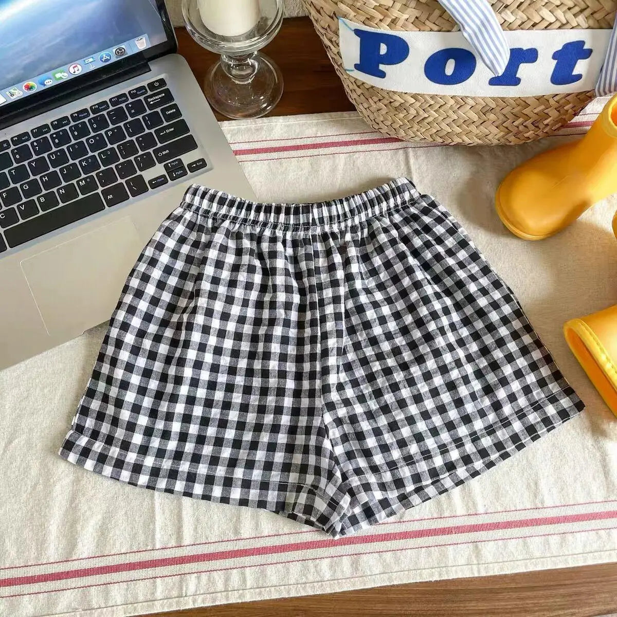 Child Plaid Shorts New Style Casual Sports Pants Loose Thin Versatile Home Pants Summer Boys Girls Cute Fashion Beach Shorts