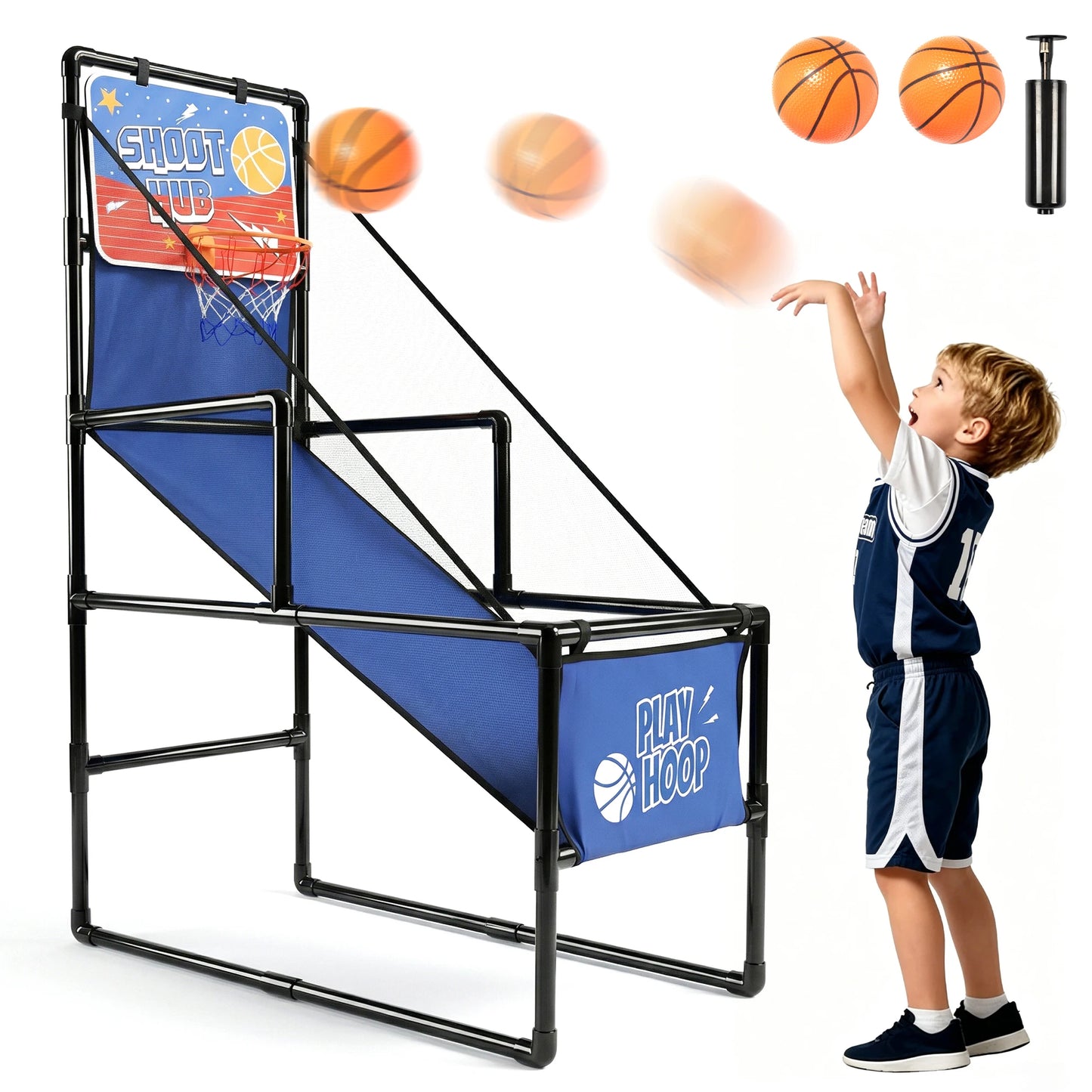 Basketball Arcade Game for Kids Indoor Outdoor Basketball Hoop with 2 Balls & Pump Foldable Stand for Toddlers & Children