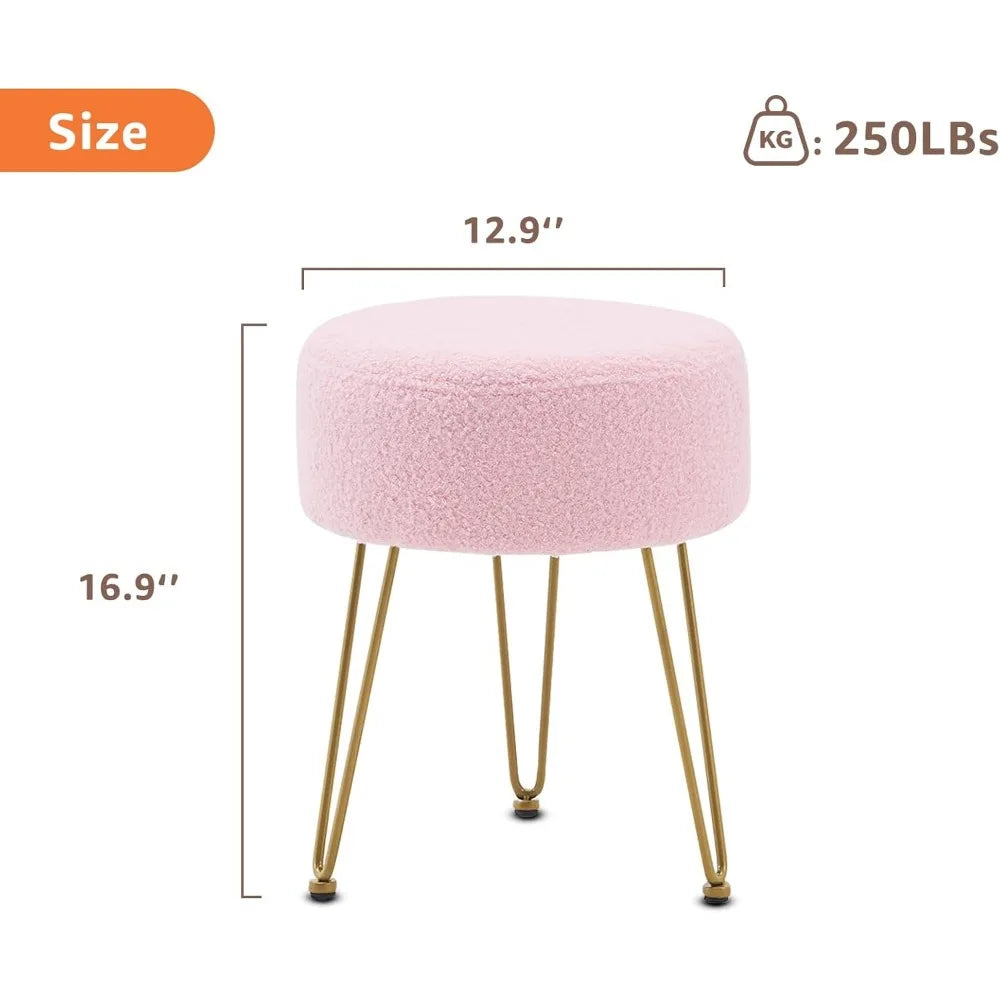 Velvet Ottoman Stool with Metal Legs for Bedroom Living Room Entryway Office