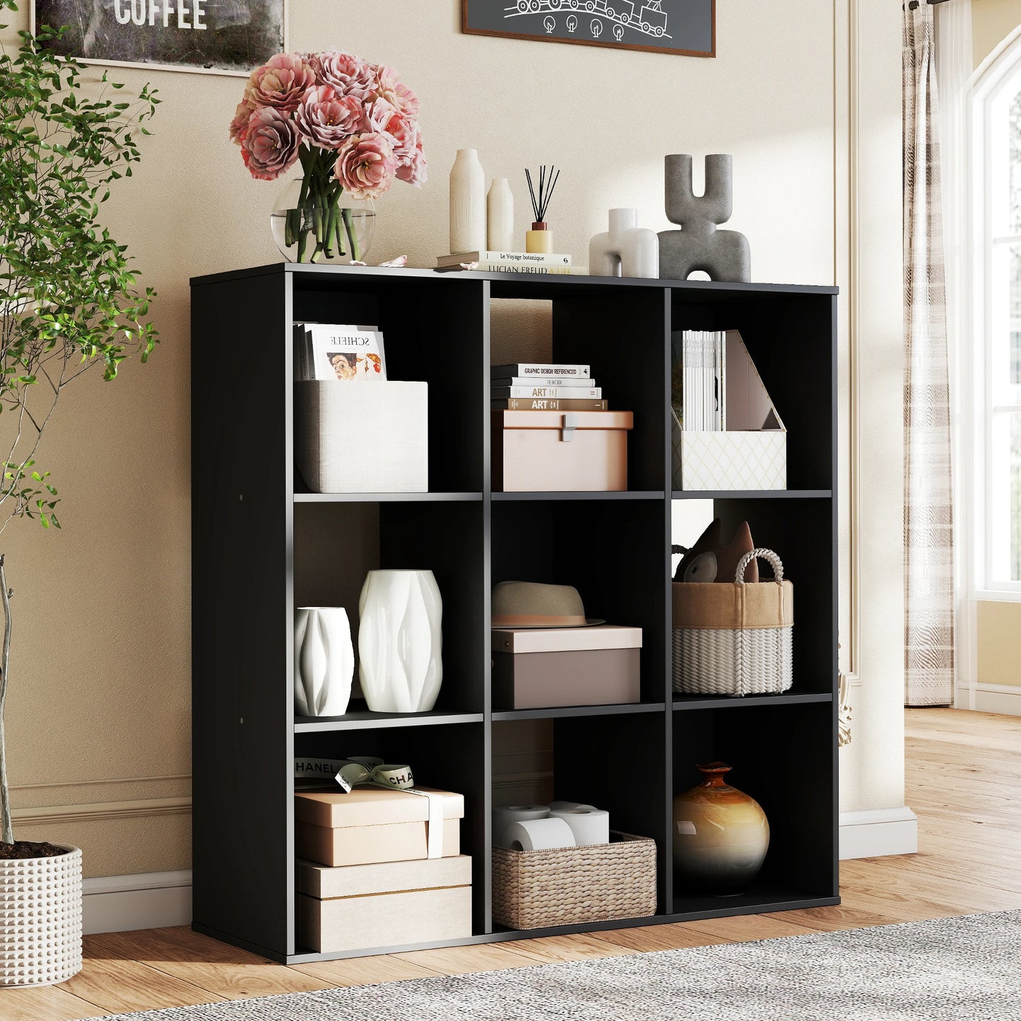 9 Cube Storage Organizer Wooden Shelf Bookcase Open Bookshelf for Living Room and Home Office Display Storage Bookcase