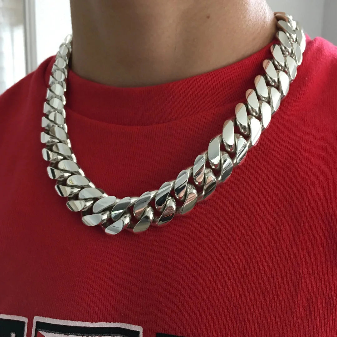1pc 22mm Big Heavy Rhombus Cuban Link Chain Necklaces for Men Hip Hop Bling Rapper Jewelry  Silver Color