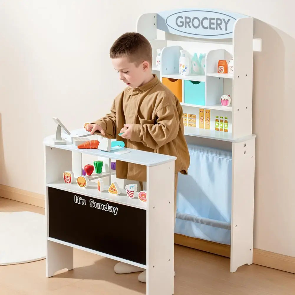 Toddler Grocery Store Playset,Toy Grocery Store, Wooden Pretend Play Supermarket with Checkout Counter, Snack Model