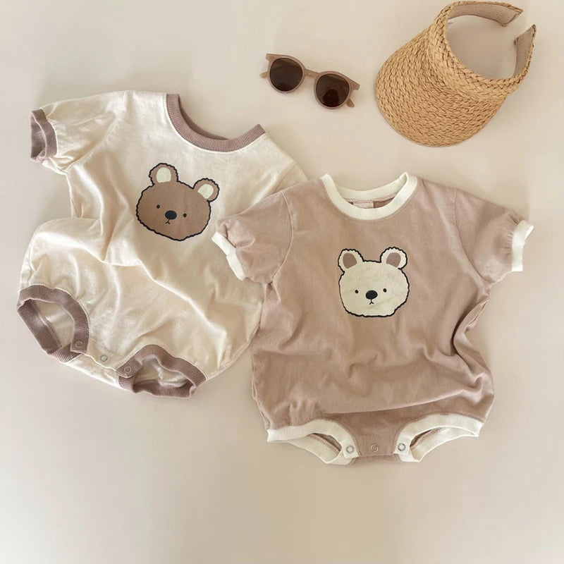 Summer Baby Girl Boys Bear Casual Short-sleeved Bodysuits Jumpsuit Toddler Boy Cotton Cartoon Romper One-pieces Clothing