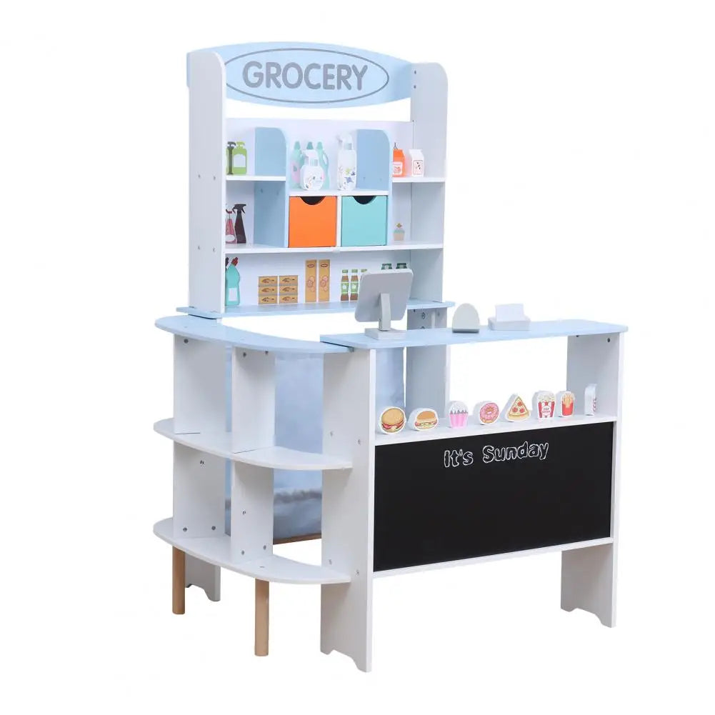 Toddler Grocery Store Playset,Toy Grocery Store, Wooden Pretend Play Supermarket with Checkout Counter, Snack Model
