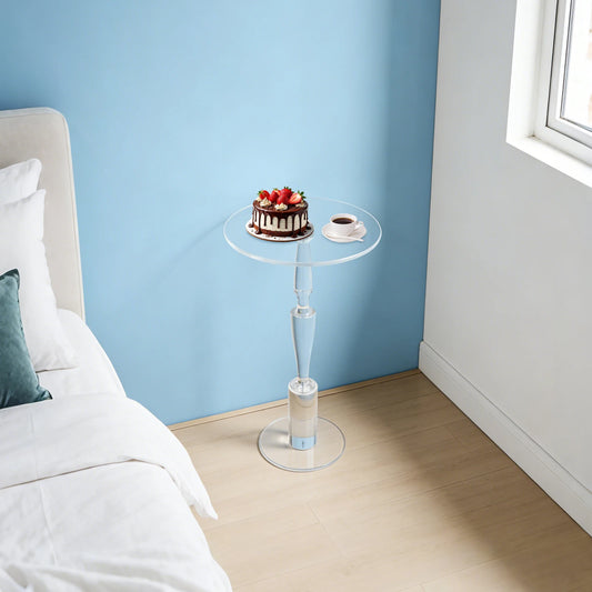 Clear Acrylic Round Side Table, End Table, 55cm/21.65in High Nightstand Pedestal Table for Living Room, Bedroom, Balcony, Used As a Coffee Table, a Nightstand, a Corner Table, Capacity: 20kg/44.09 lbs