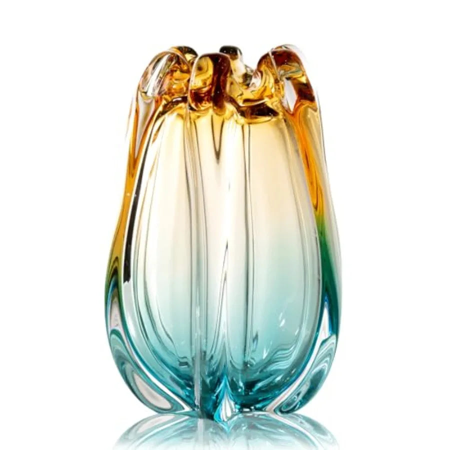 Hand Blown Glass Flower vases, Unique Glass vases, Wide Mouth vases, Small Modern Art Deco Glass vases for Home Living Room