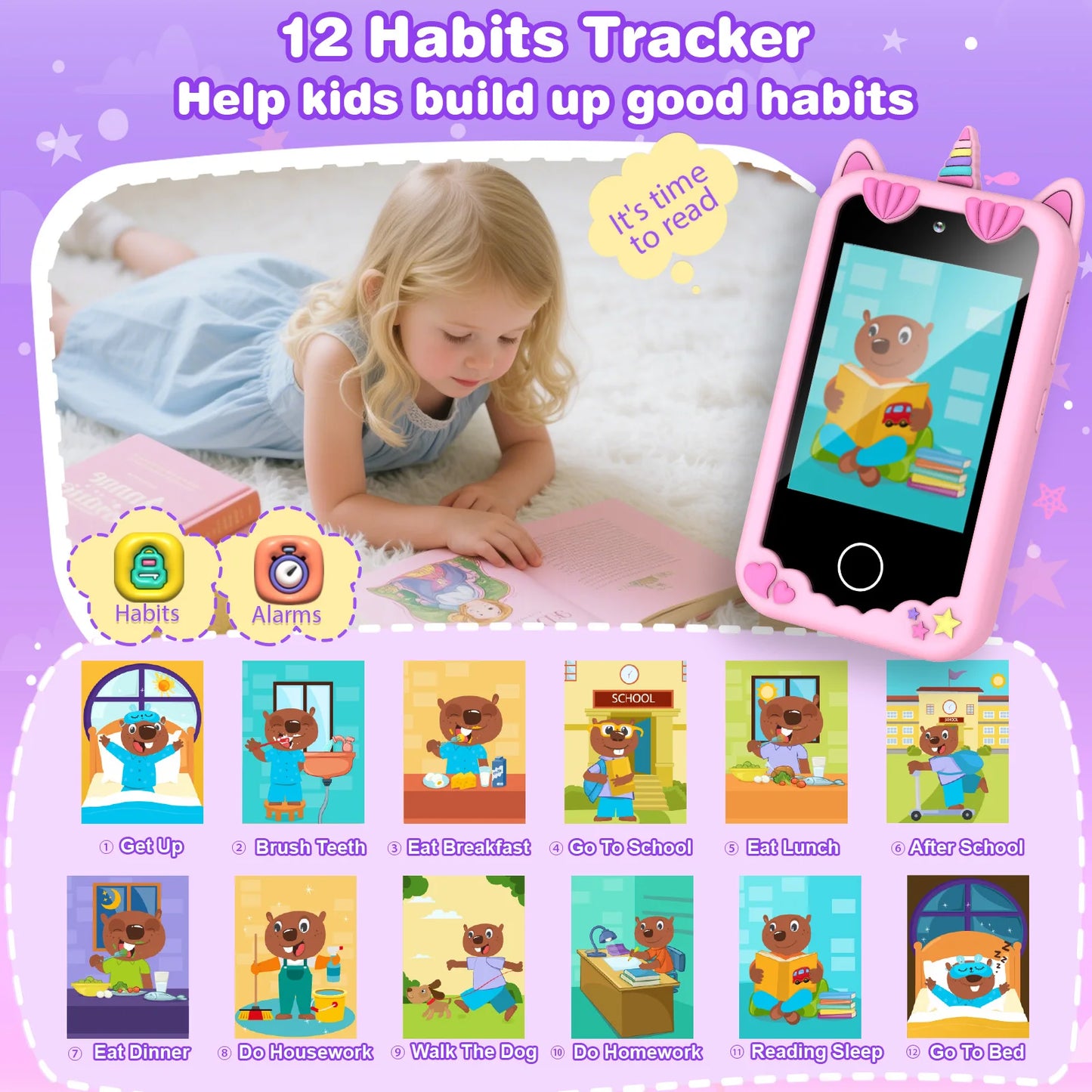 M SANMERSEN Kids Smart Phone for 3-6 Year Olds – 2.8" Touchscreen, Dual Camera, 28 Learning Games, MP3 Music Player, 32GB SD Card – Educational Toddler Phone Toy for Boys & Girls