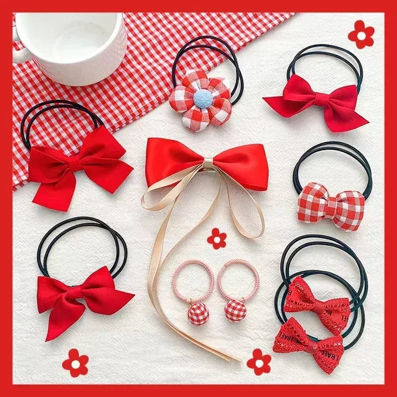 10 Pcs/Set New Baby Girl Cute Colors Flower Hair Bands Ponytail Holder Chilren Soft Scrunchies Rubber Kids Hair Accessories