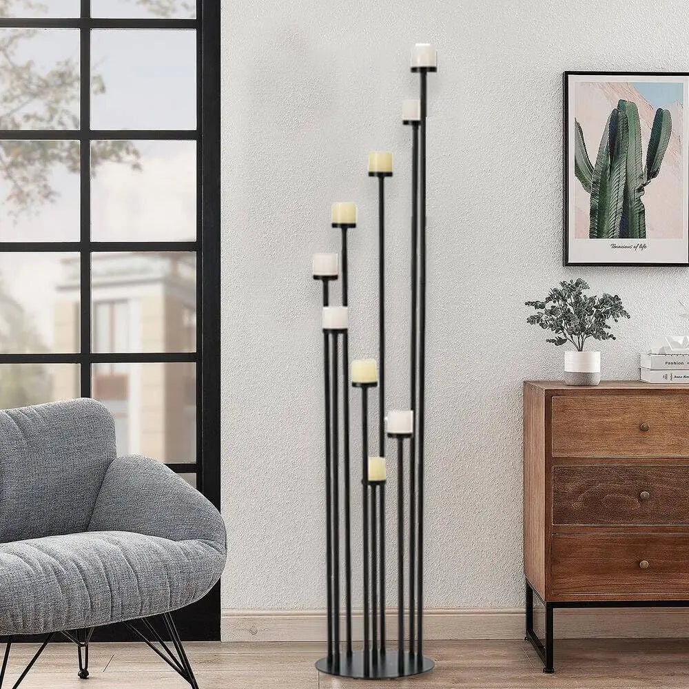 2Pcs Black 9 Arm Floor Candle Holder Candelabra, Tall Floor Stand For Wedding Ceremony Dinner Party Home Decor Formal Event