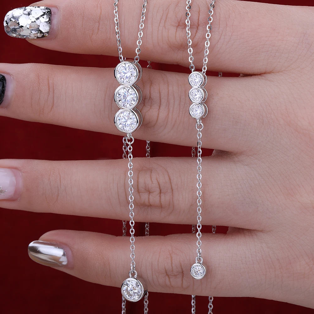 Houtros 3mm/5mm Full Moissanite Necklace for Girls Classic Bubble Clavicular Chain 925 Sterling Silver Party Fine Jewelry Gift