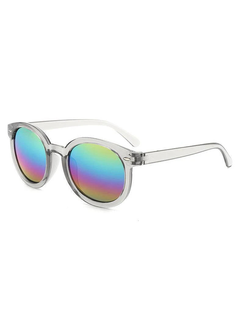 Neon Round Kids Sunglasses Reflective Rainbow Lenses UV Protection Colorful Shades for Boys Girls Beach Outdoor Fun KJ076