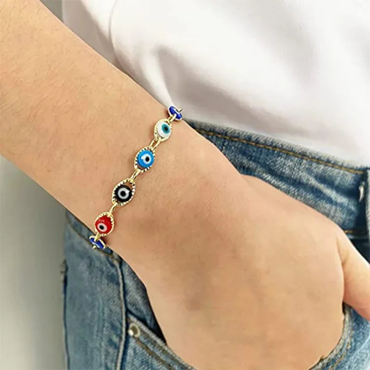Blue Evil Eye Bracelet for Women Fashion Turkish Lucky Resin Bead Chain Adjustable Bangle Bracelet Birthday Party Jewelry Gift