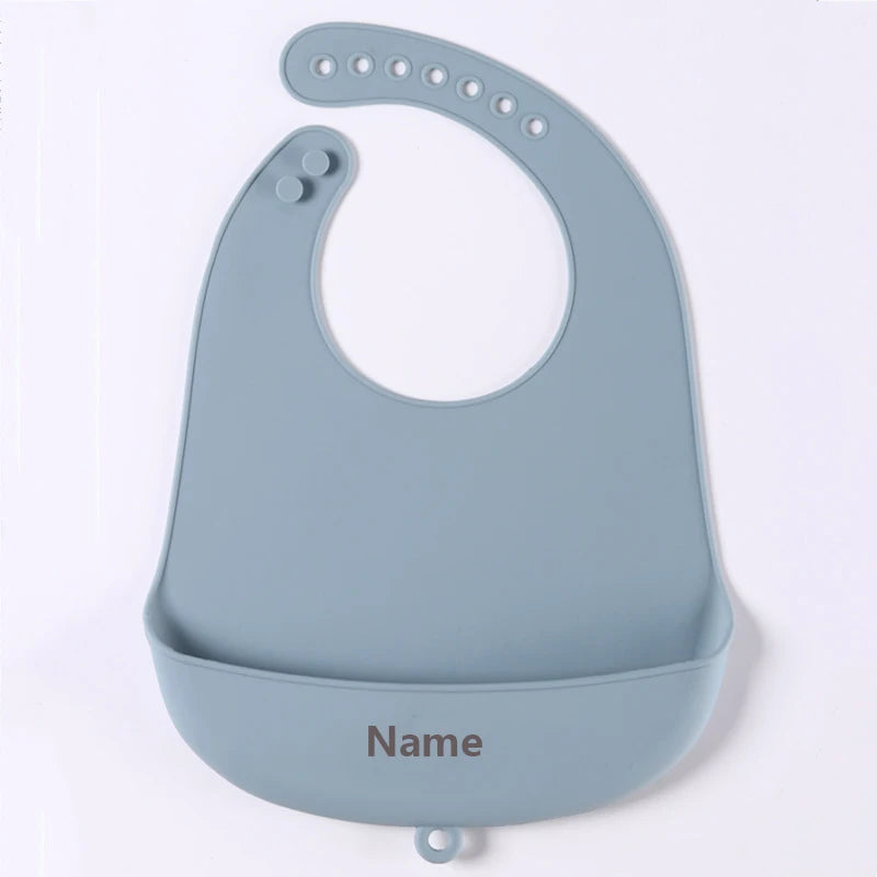 Personalized Name Printing Silicone Bib for Kids Easy-Clean Drool Catcher Boy Girl Holiday Gift Suitable for Infants