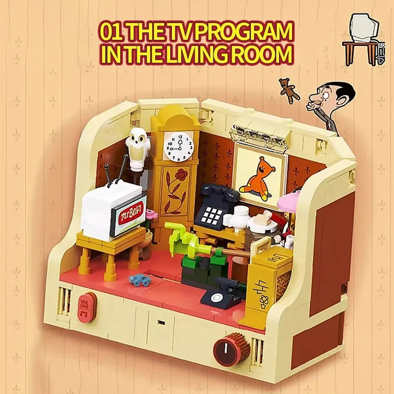 4 IN 1 Mr.Bean House Building Blocks Creative Anime Apartment Model Bricks Desktop Decoration Puzzle Toy For Kids Exquisite Gift