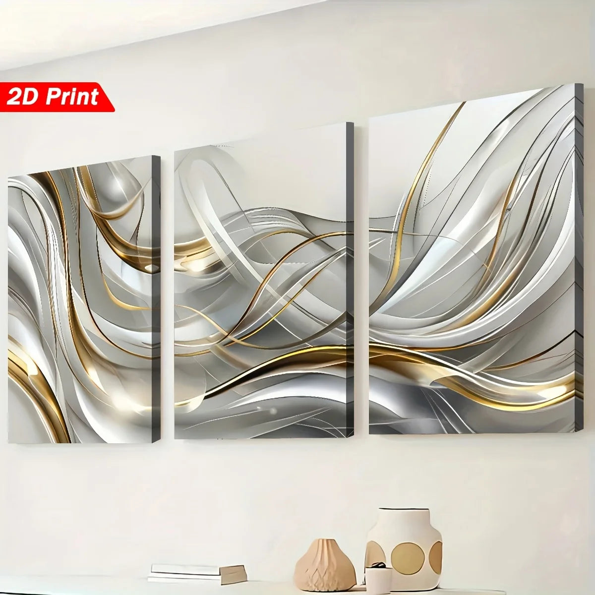 Modern Abstract Line Art 3-Piece Framed Canvas Wall Art Set, Living Room Sofa Background Decorative Painting, High-Definition Giclee Prints, Ready to Hang（Local Warehouse Fast Shipping）