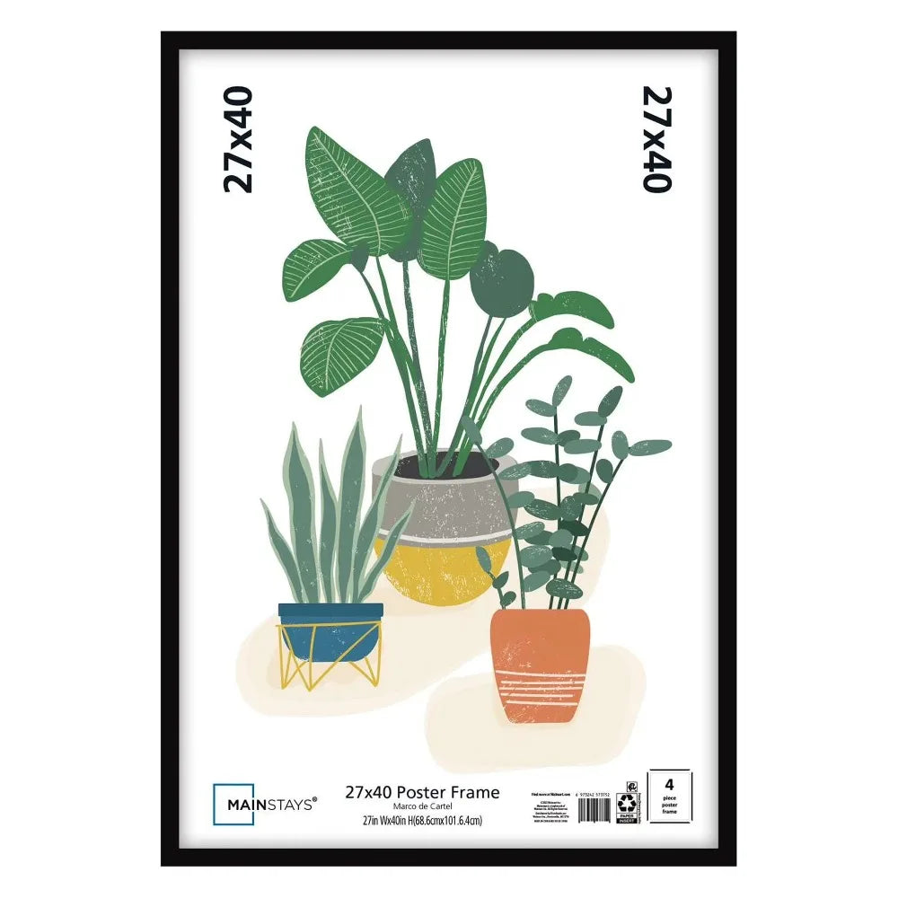 Black Flat Profile Picture Frame for Wall Art 27x40 Inches Photo Frame with Mat for Posters Prints and Photos