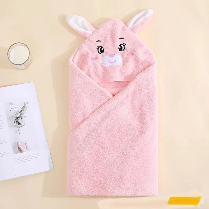 Coral velvet children's bath towel, bath wrap, newborn wrap, towel, thickened cartoon absorbent cape, hug quilt
