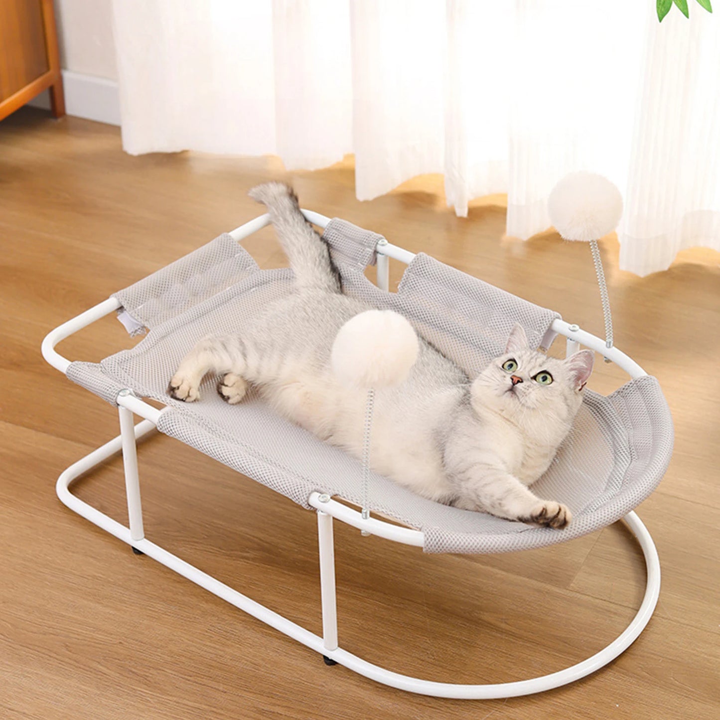 Free-Standing Elevated Cat Bed With Washable Breathable Mesh for Pets (Grey)