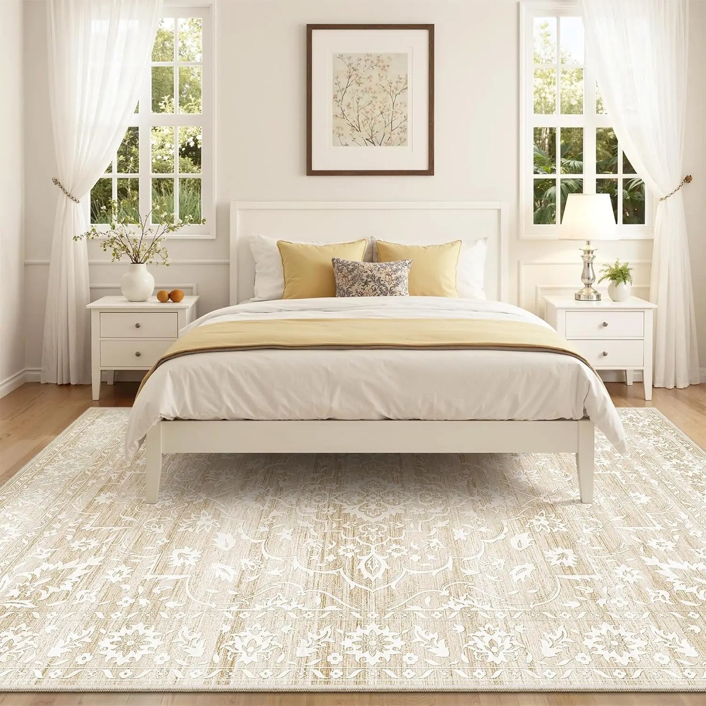 Modern Soft Rug Short Pile, Washable Non-Slip Area Carpet for Living Room & Bedroom Decor