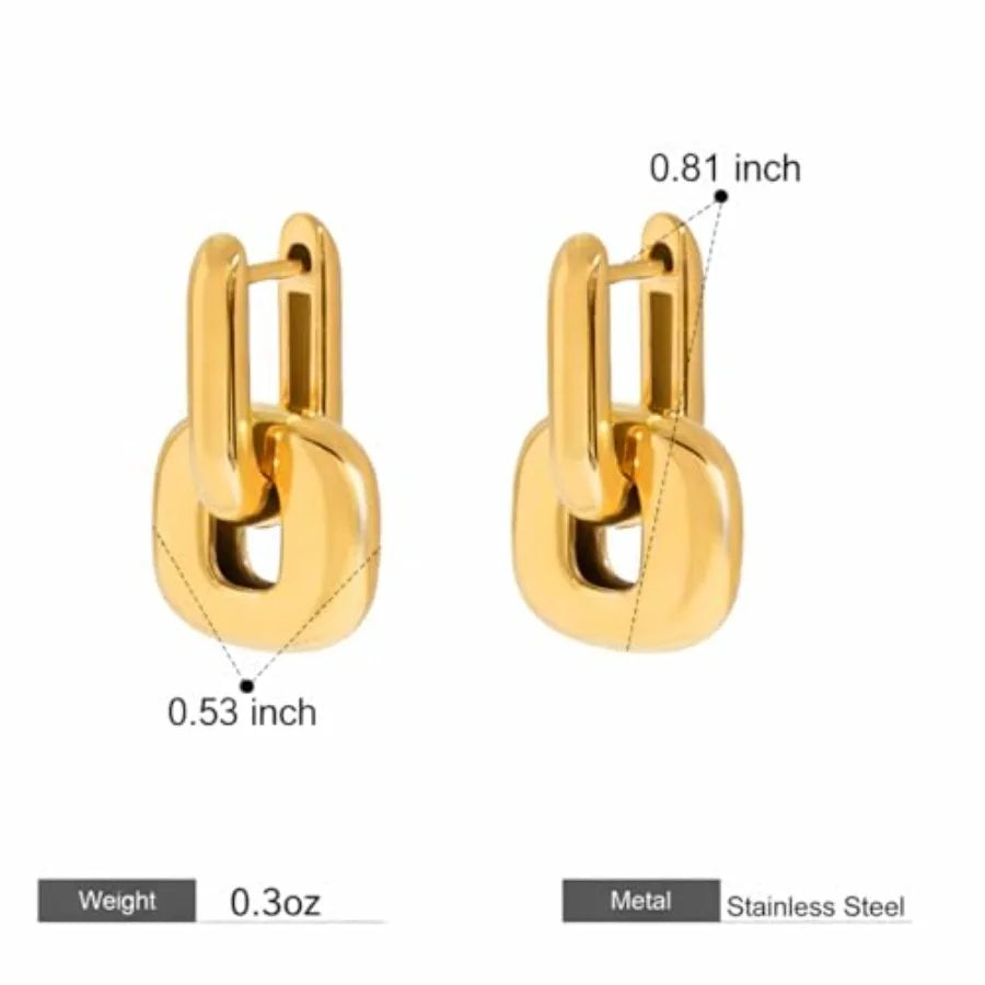 18K Gold Plated Stainless Steel Chunky Link Hoop Earrings for Women, Bold Geometric Statement Earrings Waterproof Fashion Jewel