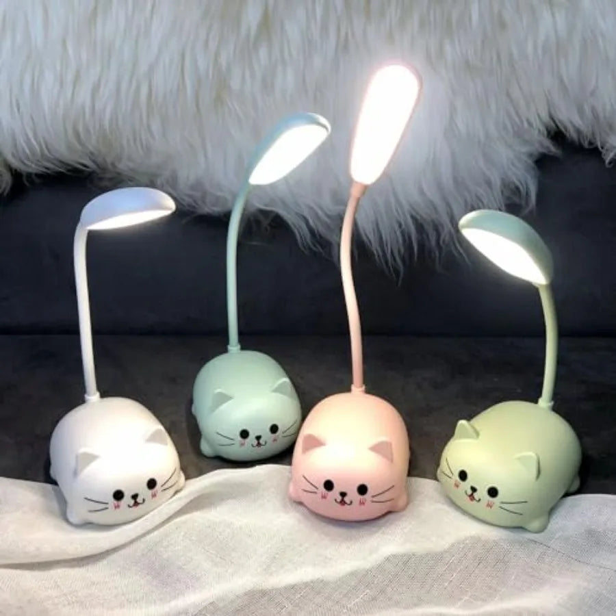 LED Desk Lamp for,Cute Cat Lamp USB Rechargeable Reading Light, Portable LED Table Light, Flexible Gooseneck Eye-Care Cartoons