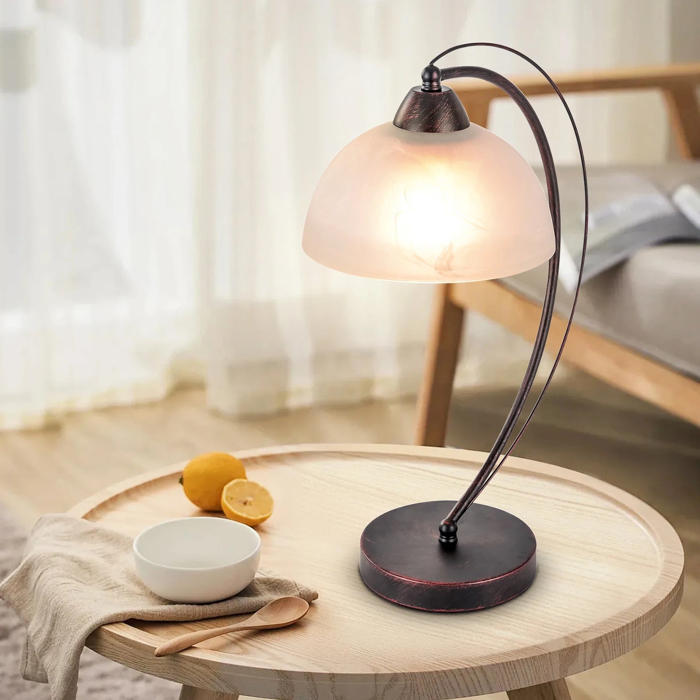 1pcs Vintage table lamp 17.71in With a glass lampshade E26 bulb base (bulb not included) Living Room Bedroom Study