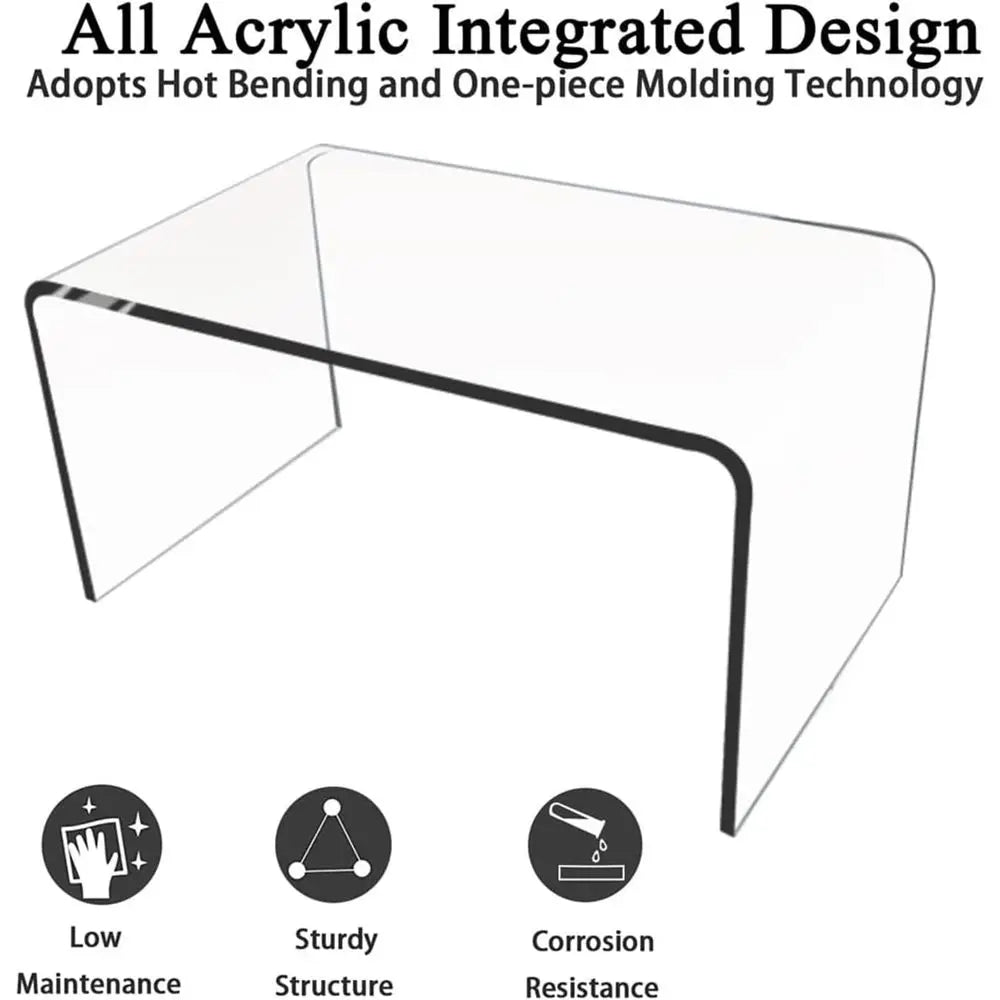 Premium C-Shape Acrylic Side Table,24" L x 14" W x 12" H x 1/2" Thick Clear End Table,Transparent Nightstand with Waterall Edges