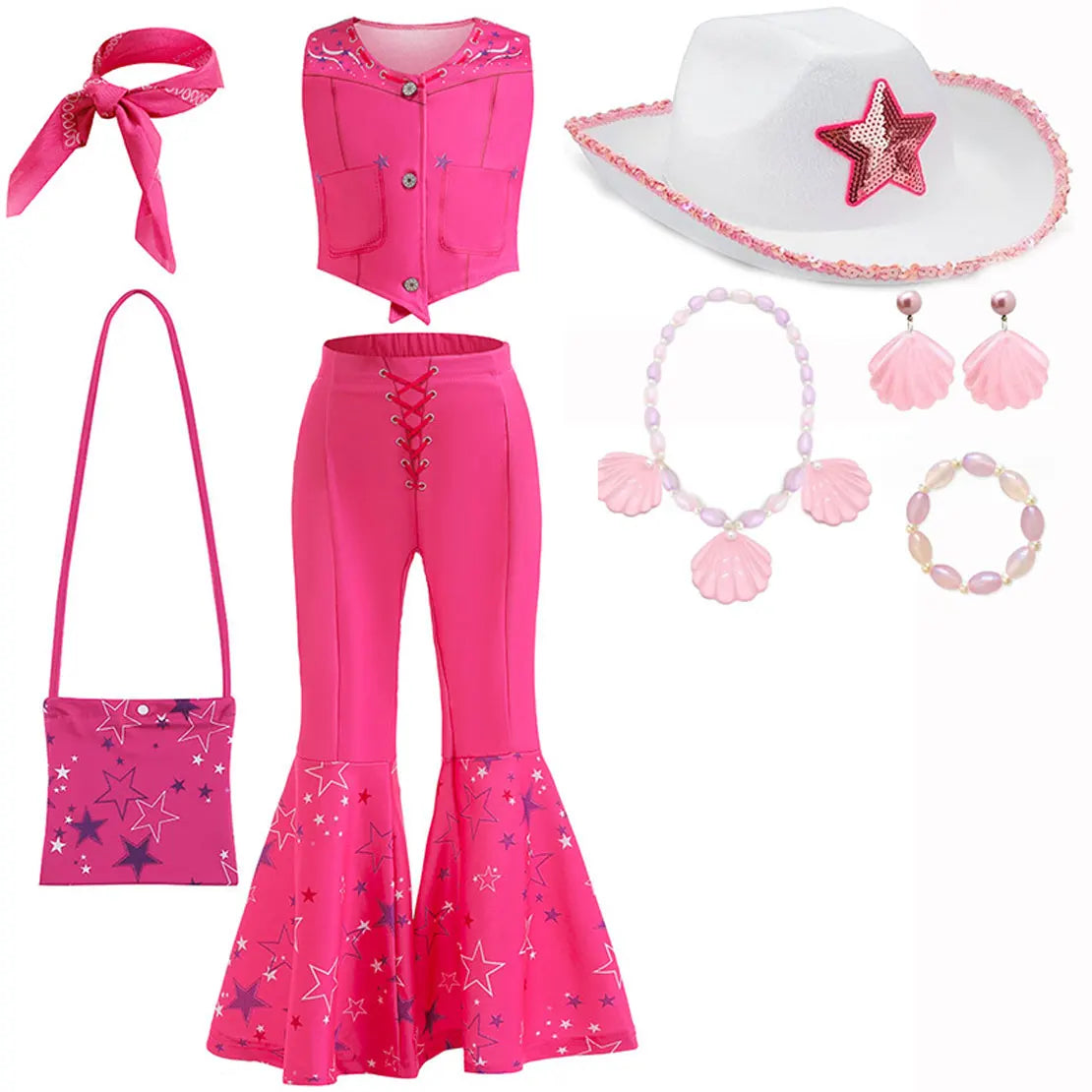 Halloween Hot Movie Margot Robbie Role Play Baby Pink Dress Girl Cowboy Look Dress Summer Sleeveless Plaid Slim Strap Dress Set