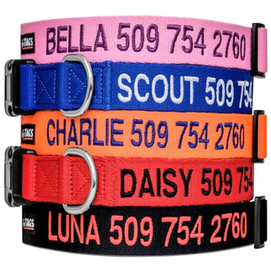 Personalized Dog Collar Custom Embroidered with Pet Name and Phone Number in Blue Black Pink Red and Orange for Boy and Girl Do