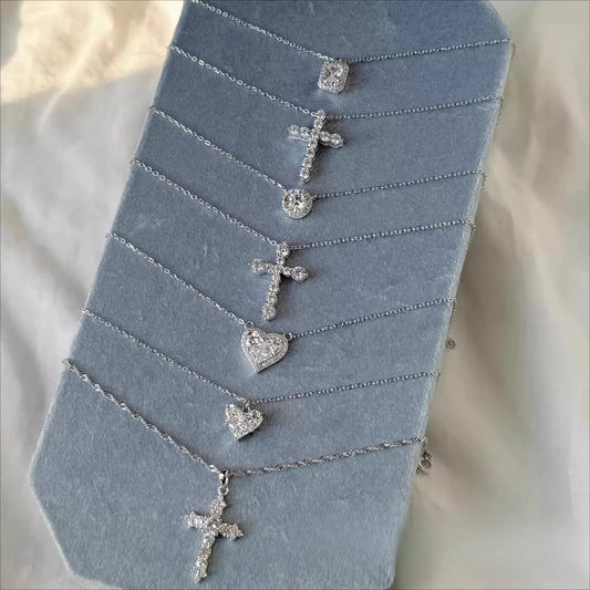 Cultivate diamond high-end cross necklace 925 pure silver K gold lock bone chain