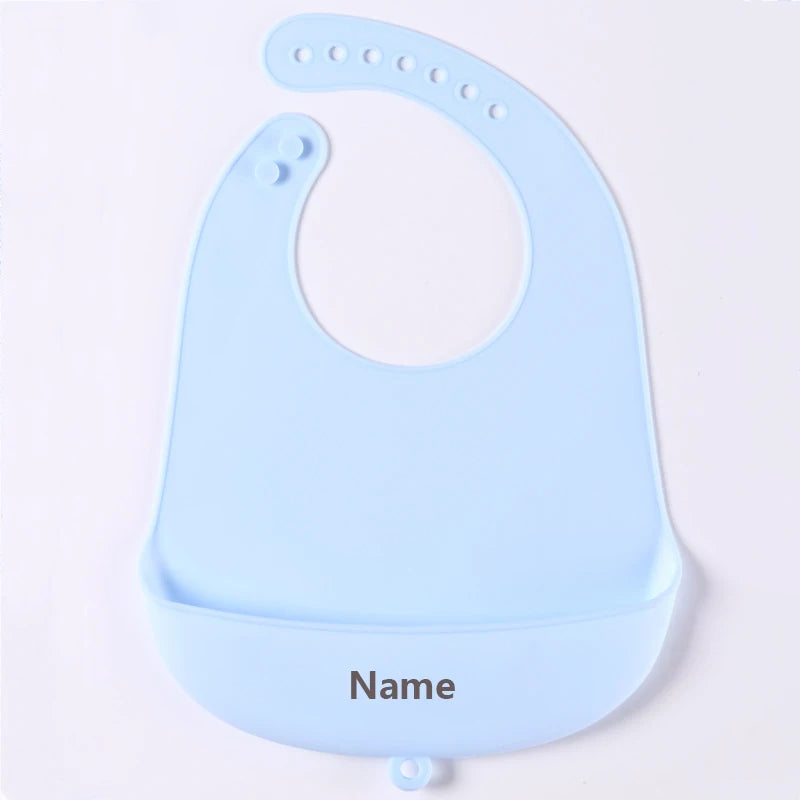 Personalized Name Printing Silicone Bib for Kids Easy-Clean Drool Catcher Boy Girl Holiday Gift Suitable for Infants