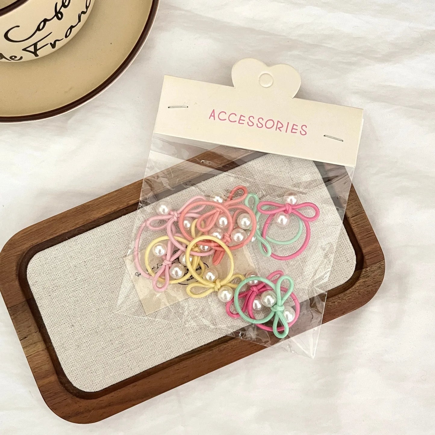 10pcs Korean Silver Pearl Bow Braided Rubber Band for Girls No Damage Hair Small Thumb Hoop Baby Headband Hair Accessories