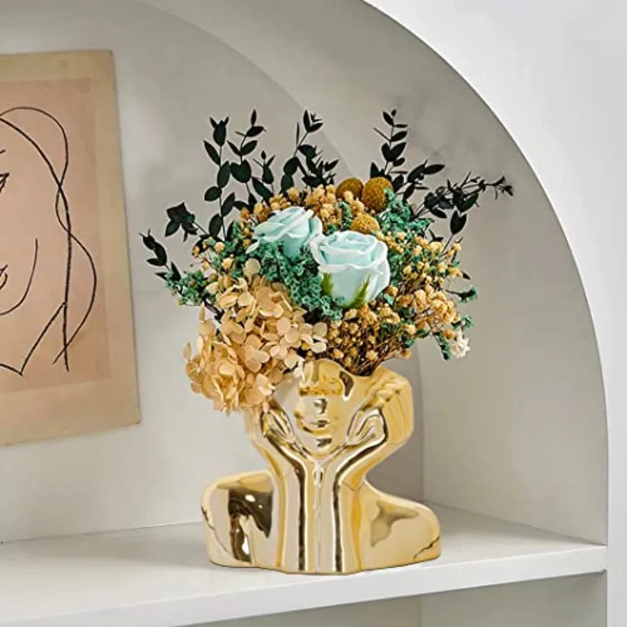 Flower Vase for Decor Ceramic Face Vase for Flowers, Female Form Head Bust Vases, Modern Minimalism Head Vases for Home Decor