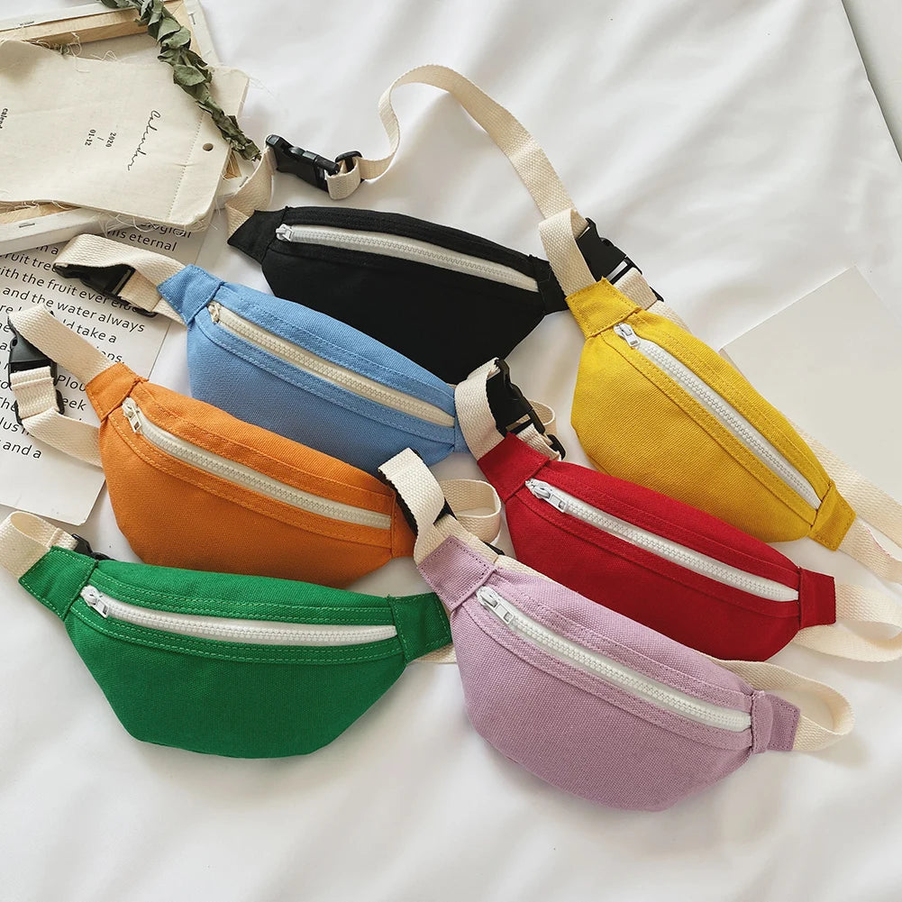 Kids Girls Casual Fanny Waist Bag Pack Zip Ladies Casual Elegant Canvas Chest Bum Belt Lightweight Daily Shoulder Pouch