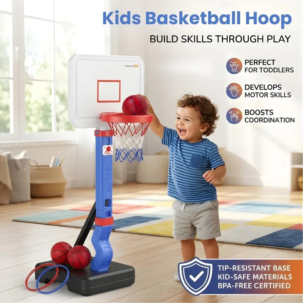 Toddler Basketball Hoop, Height Adjustable 2.5-5.5ft, Indoor & Outdoor Set with Balls & Pump, for Ages 1-5