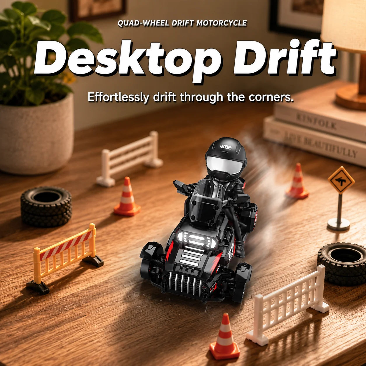 1/43 RC Drift Motorcycle, 2.4GHz Remote Control 3-Wheel Drift Trike with Detachable Rider Figure, LED Lights, High-Speed Racing Motorcycle Toy, Mini RC Car, USB Rechargeable, Birthday Christmas Gift for Kids Boys Adults