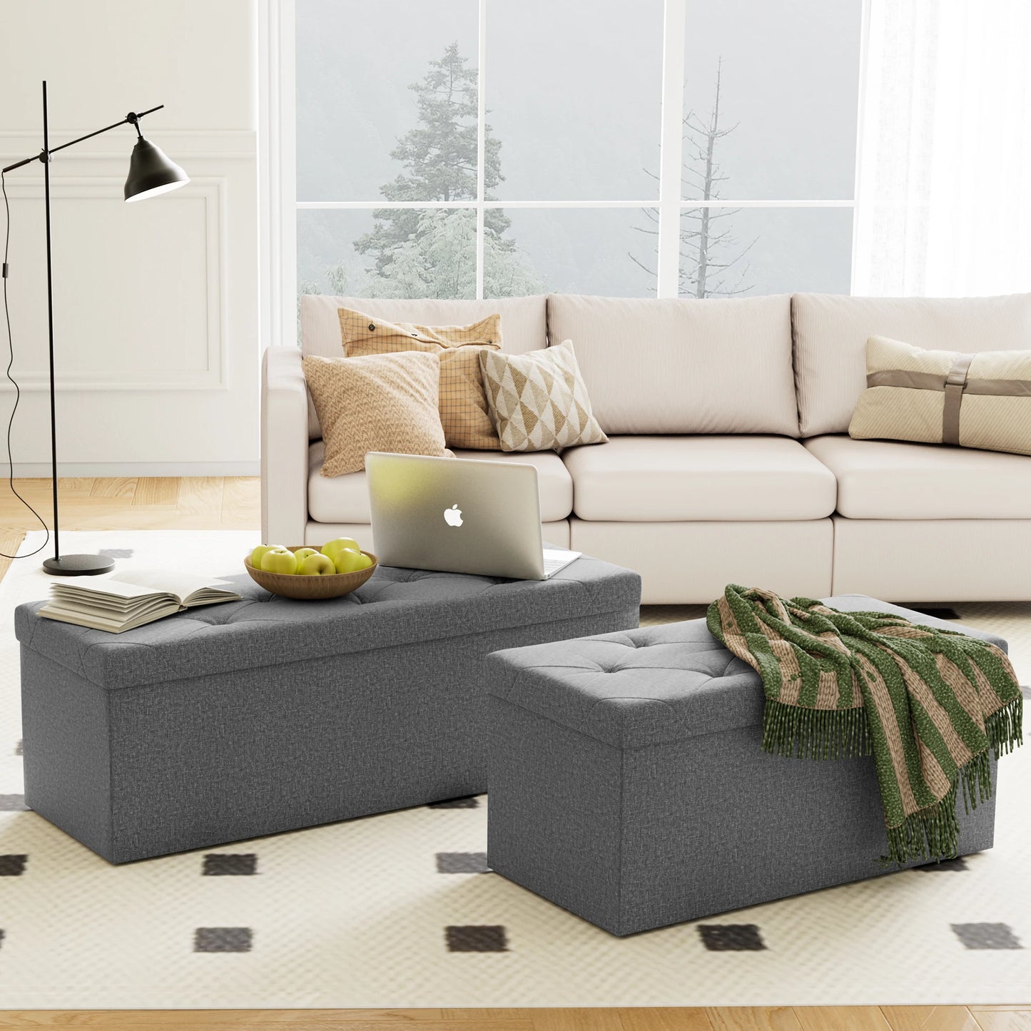 JHK Folding Storage Ottoman Bench Living Room Hidden Storage Footstool Toy Box Bedroom Strong Load-bearing Capacity Stool