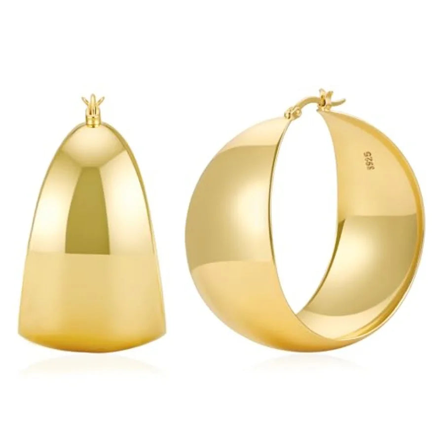 LOUMILEO 24MM Wide Thick Silver Hoop Earrings for Women Lightweight 925 Sterling Silver Hoop Earrings Large Chunky 14K Gold Pla