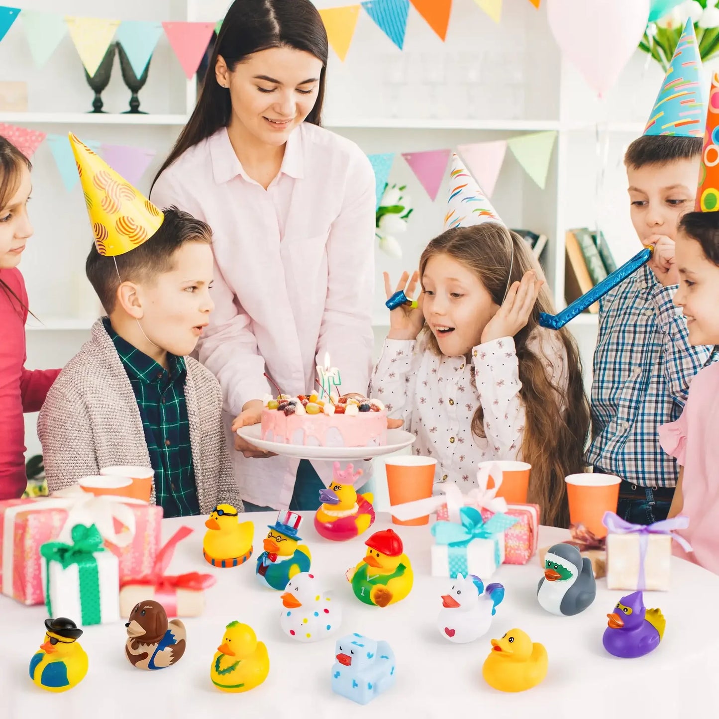 Joyfy Rubber Ducks Random Assortment Mini Rubber Duckie Toys for Kids Bath Shower Toys Birthday Gifts Summer Beach Pool Activity