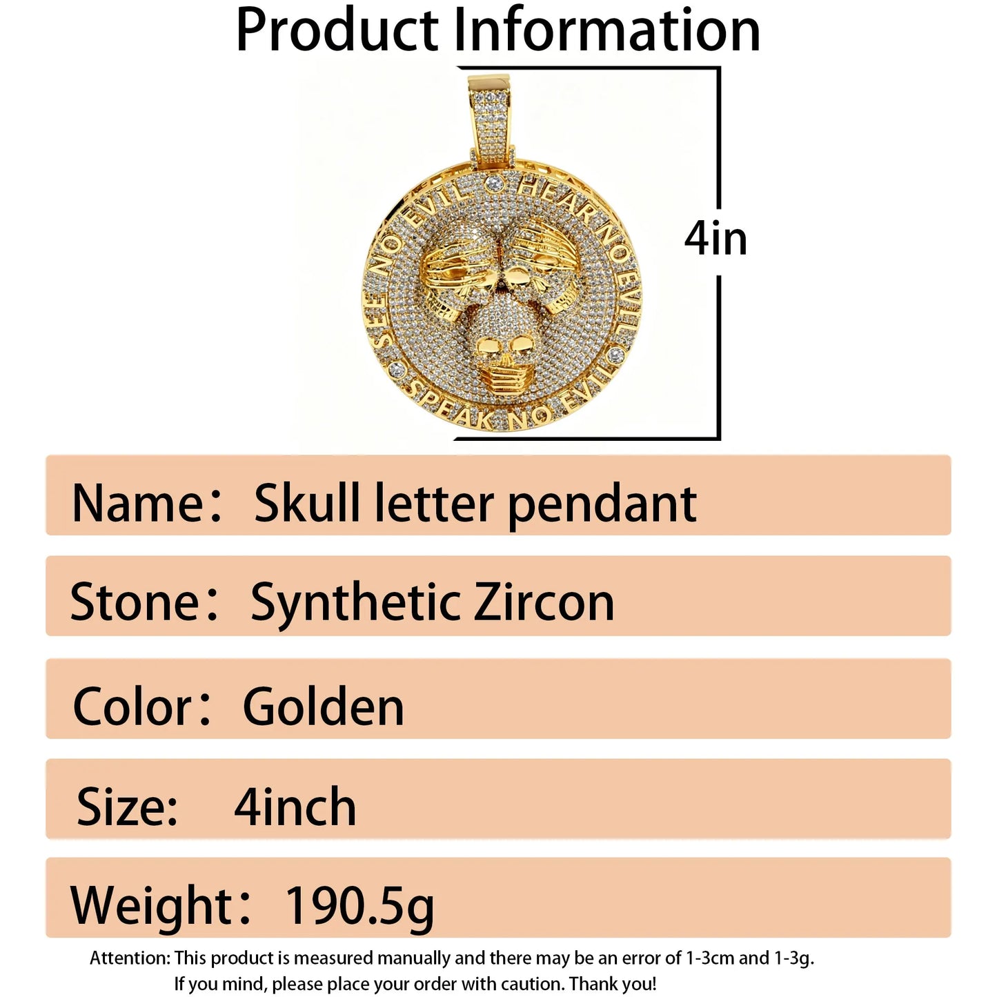 Exquisite Luxury Three Gollum Head Pendants Round Rap Singer Hip Hop Can Pair with Cuban Chain Necklace 3D Pendant Jewelry