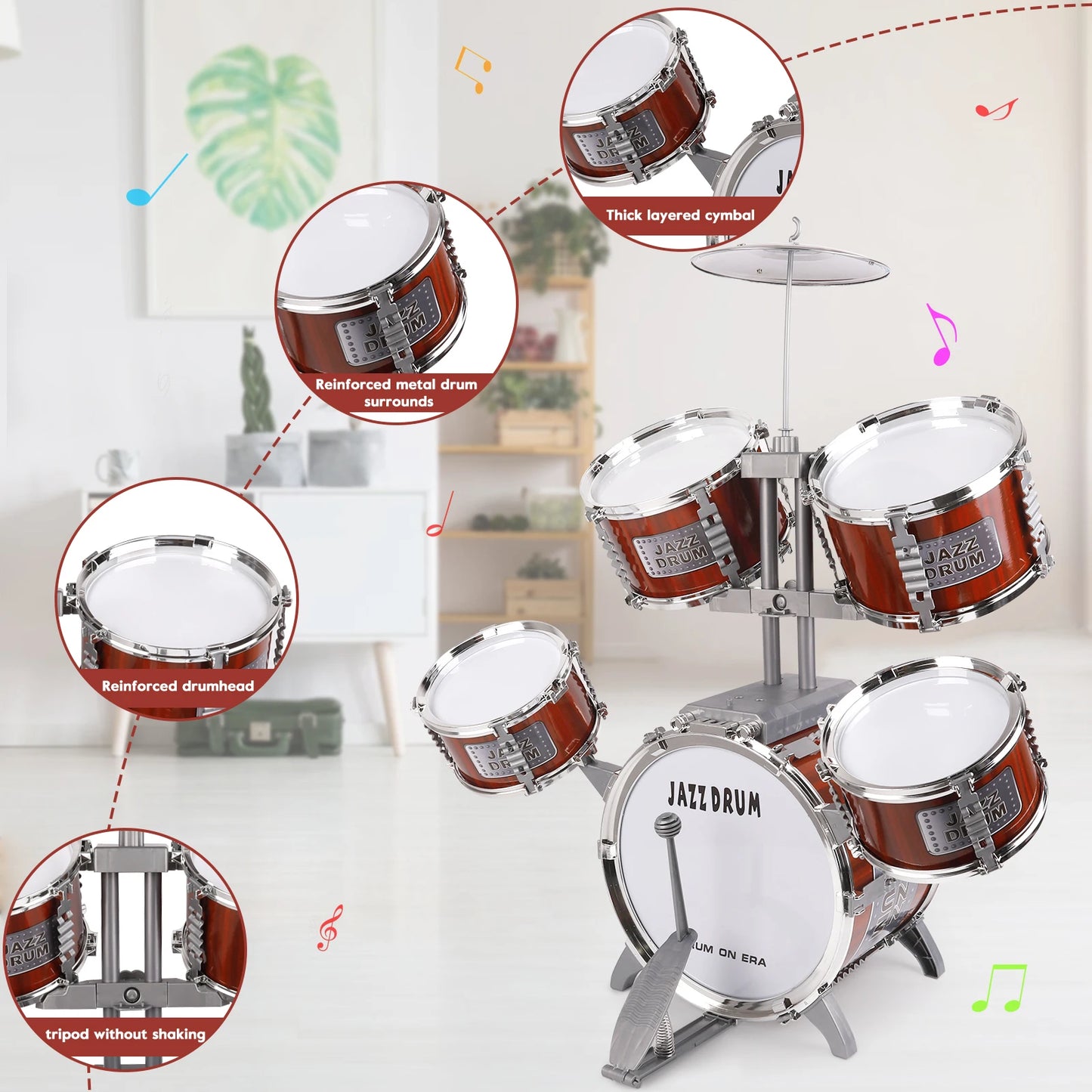 Toy Drum Set for Kids Ages 3-5 Toddler Jazz Drum Kit with 5 Drums Musical Instruments Toys for 3 4 5 Year Old Boys Girls Gifts