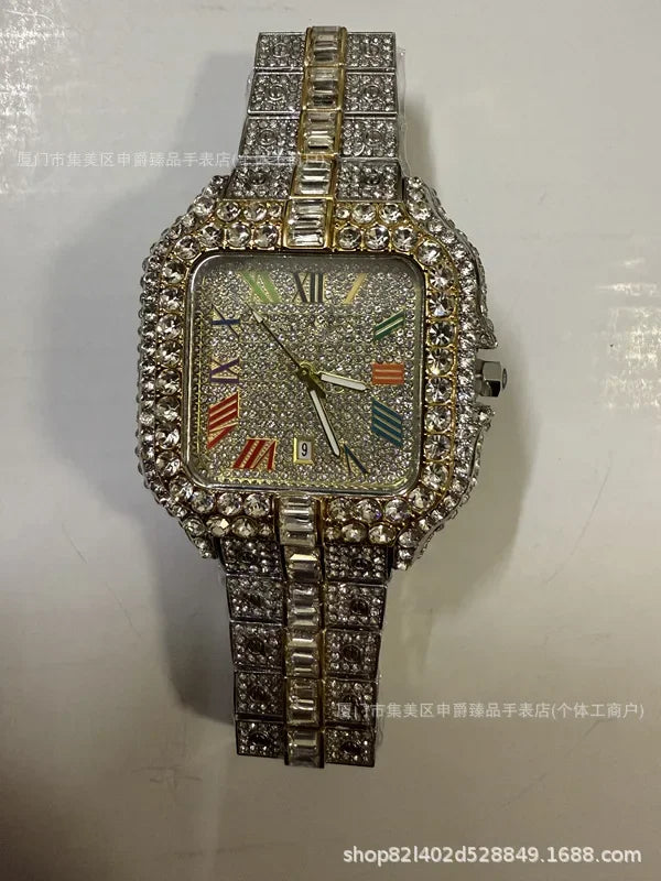 2025 New Luxury Diamond Watch Men Fashion Iced Out Square Colorful Number Watches Hip Hop Bling Jewelry Reloj Hombre for Party