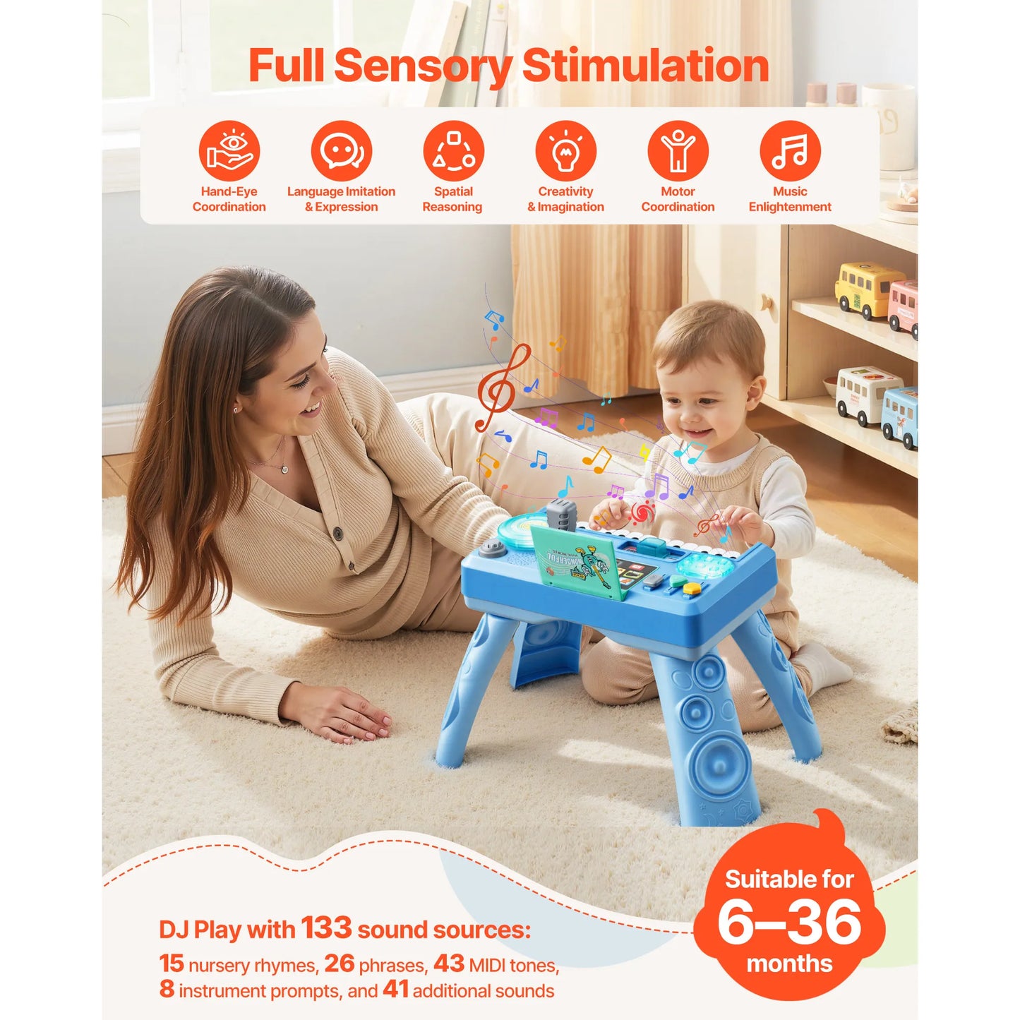 SucceBuy Baby DJ Playset for Toddlers with 133 Sound Sources Recording and LED DJ Turntable Baby Activity Table for Birthday