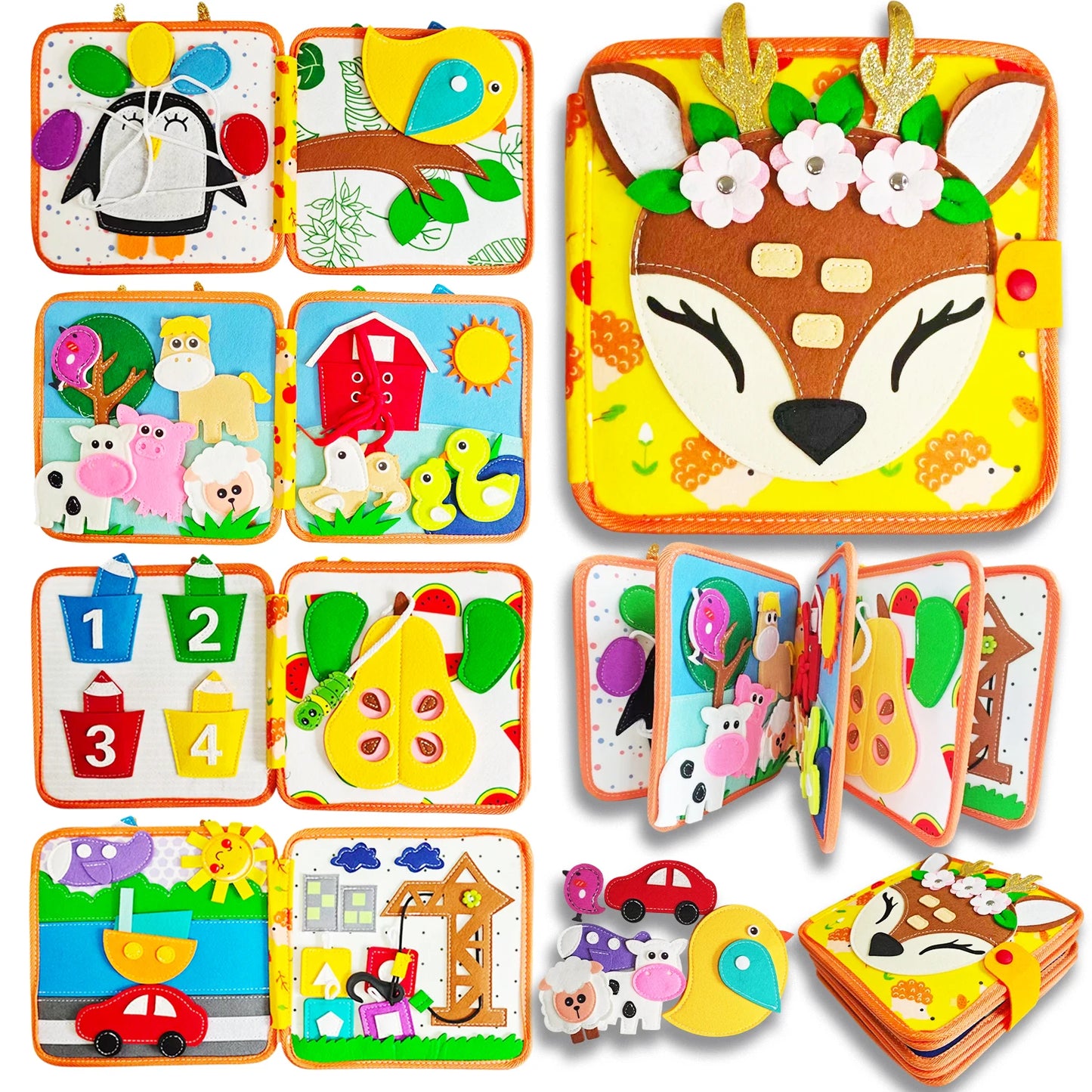 Children's baby early education intelligence learning baby toys felt learning board, busy board, busy book, cloth book, including life skills, alphabet, numbers, shapes colors, animals, weather, toddler travel toys, birthday