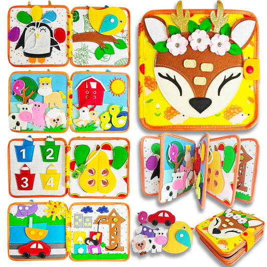 Children's baby early education intelligence learning baby toys felt learning board, busy board, busy book, cloth book, including life skills, alphabet, numbers, shapes colors, animals, weather, toddler travel toys, birthday