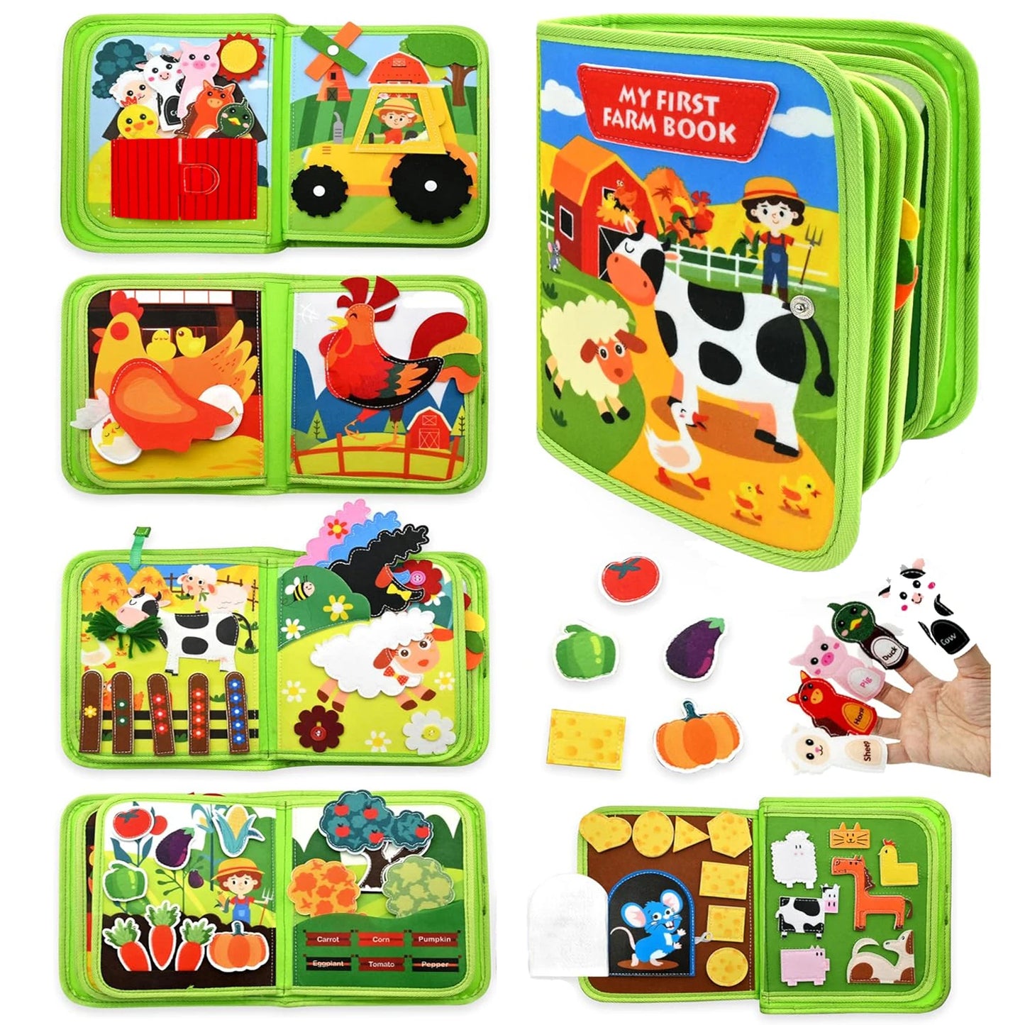 Children's baby early education intelligence learning baby toys felt learning board, busy board, busy book, cloth book, including life skills, alphabet, numbers, shapes colors, animals, weather, toddler travel toys, birthday