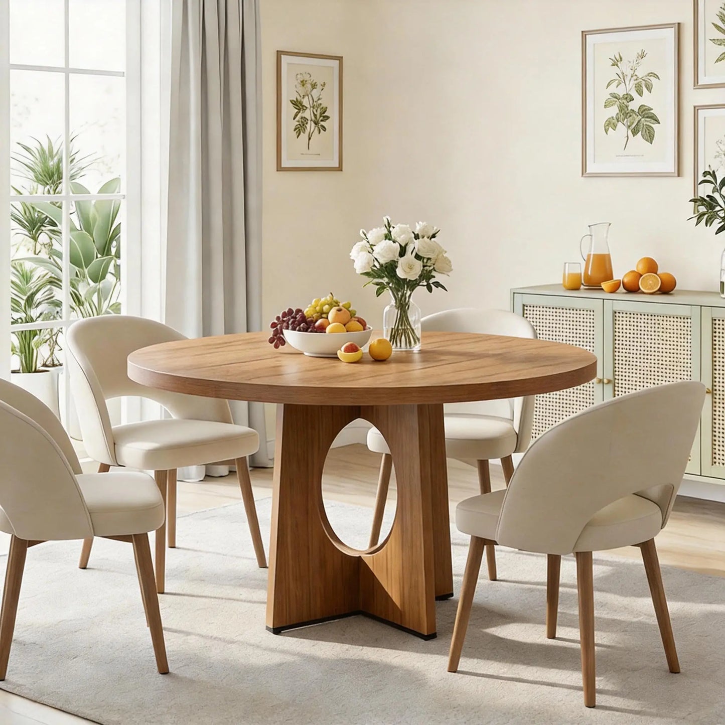 Round Dining Table for 4-6, Wood Dining Room Table, Kitchen Dinner Tables | 47.2'' Farmhouse Dining Room Table with Wooden Pedestal Base, Circle, for Living Room, Balcony, Apartment, O-Shape
