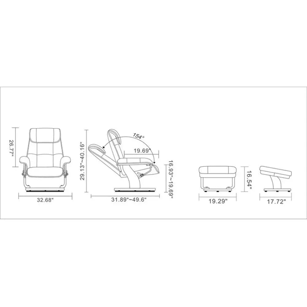 Leather Recliner with Ottoman, Recliner with Ottoman Set and Storage eature or Home Relaxation