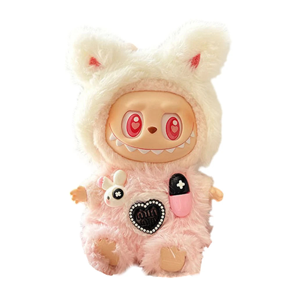 17cm Mini Plush Doll's Clothes Outfit Accessories for Korea Kpop Labubu Dolls Sit Party Overalls Clothing Gift （Only clothes）