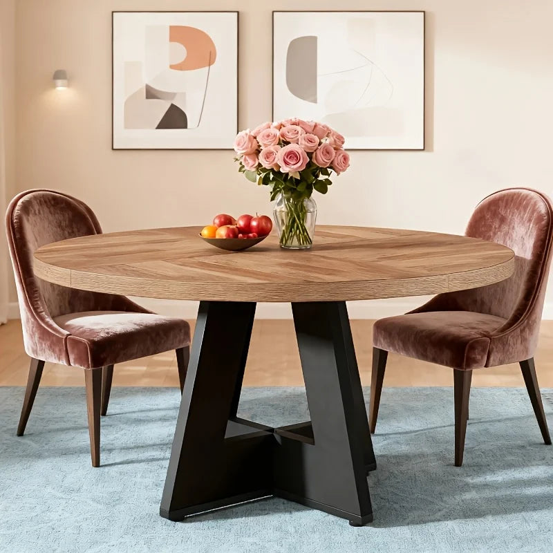 47 Inch Farmhouse Dining Table, Rustic Round Dinner Table for 4, Ideal for Home Dining Room And Living Room, Offering A Countrified Touch to Your Decor